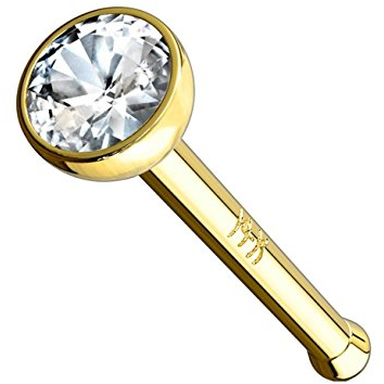 Paula & Fritz® Echt-Gold Nasen-Piercing Nasenpiercing-s Nose Nasenfluegel Nasenstecker Nostril 14 Karat Zirkonia rund Clear GDO09-18-DYC