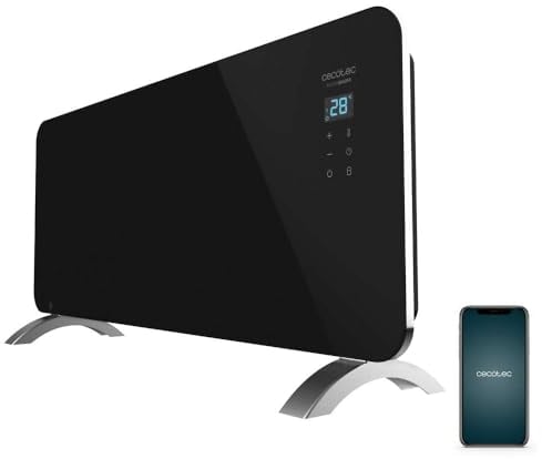 Cecotec Radiador Eléctrico Bajo Consumo Ready Warm 6770 Crystal Connection. Wifi, 2000 W, Termostato Regulable, Temporizador, Soporte de pie, Protección sobrecalentamiento, Negro