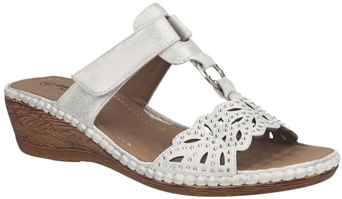 Cushion Walk Ladies Diamante Laser Cut T-Bar Mule Wedge Sandals