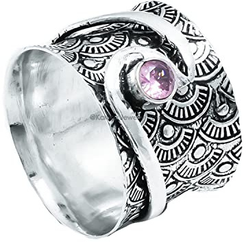 925 Sterling Silver Spinner Ring, Rose Quartz Ring, Healing Meditation Ring, Chunky Oxidized Ring for Christmas Gift, Anelli di meditazione d'argento
