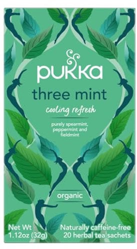 Pukka Tisane, Three Mint, Tisana ai Tre Tipi di Menta, 100% Biologico, Senza Caffeina, Ingredienti Selezionati in Modo Etico, Per una Dolcezza Vibrante Fresca e Suprema, 20 Filtri