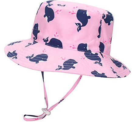 LACOFIA Sombrero de Sol bebé Gorro Verano para niñas Sombrero Playa de ala Ancha Proteccion Solar para niñas con Correa Ajustable para la Barbilla Balena Rosa 12-24 MESI