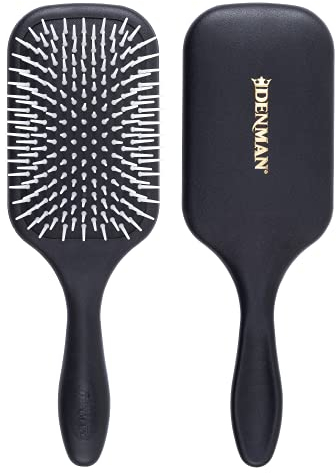 Denman Detangler Hair Brush for Fast and Comfortable Detangling, Blow Drying and Styling - Combination of D3 Styling Pins & Paddle Brush - For Women and Men (Black, White Pad), D38