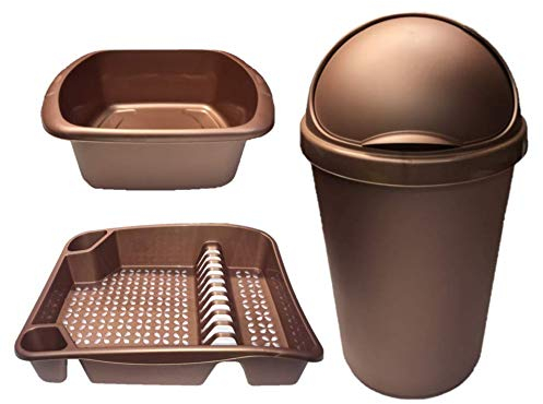 KetoPlastics ROSE GOLD 3 PIECE KITCHEN SET - KITCHEN BIN, RECTANGLE BOWL & DRAINER