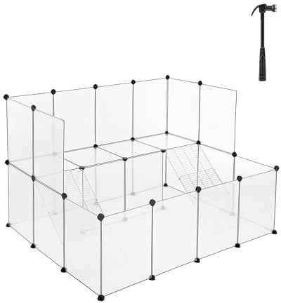 SONGMICS Guinea Pig Playpen with Dense Ramp, Indoor Rabbit Run Hutch Cage, Large Exercise Enclosure with Stairs, DIY Plastic Modular Fence for Hamster, Pet, Small Animals, White ULPC004W01