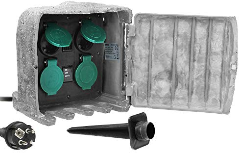 ORNO OR-AE-13185(GS) Gartensteckdose Steinoptik Gummikabel H07RN-F 3x1,5mm2, 3m, 2 Betriebsarten IP 44