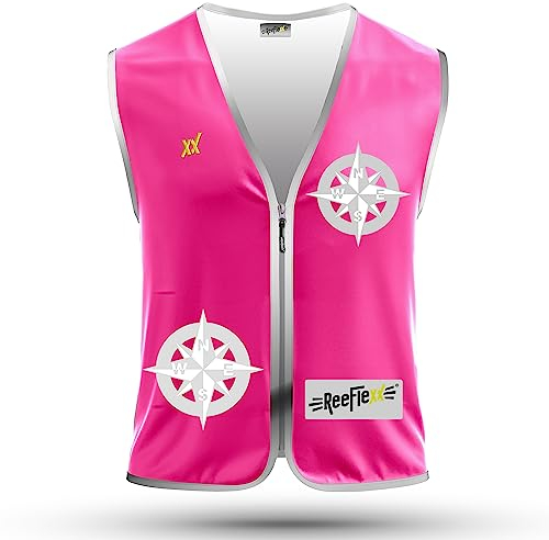 REEFLEXX Warnweste Damen Sicherheitsweste, erhöhte Sichtbarkeit im Straßenverkehr, Joggen, Fahrrad oder Auto, Solid Pink Compass, Größe L