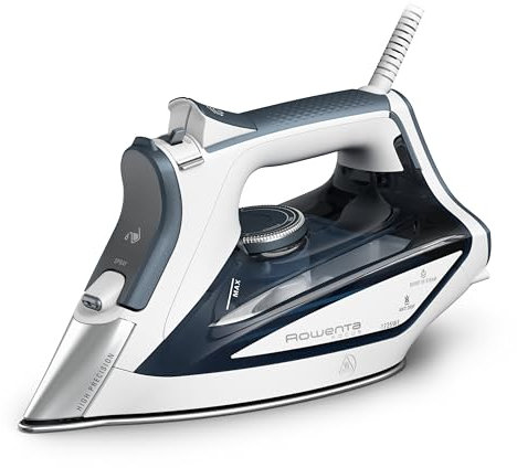 Rowenta Focus - Ferro da stiro a vapore in acciaio inox per abbigliamento, 400 fori a microvapore, cotone, lana, poliestere, seta, lino, nylon, 1725 Watt portatile, stiratura, vapore per indumenti