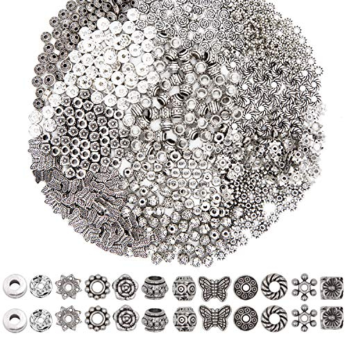 EuTengHao 600pc Spacer Beads Schmuck Perlen Charm Spacers Alu Spacer Beads für Schmuck Herstellung DIY Armbänder Halskette und Handwerk (12 Styles, Matt Silber und Bright Silver)