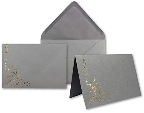 NEUSER PAPIER Faltkarten-Set mit Umschlägen DIN C6 A6 - Graphit (Grau) mit goldenen Metallic Sternen - 10 Sets - für Drucker geeignet Ideal für Weihnachtskarten