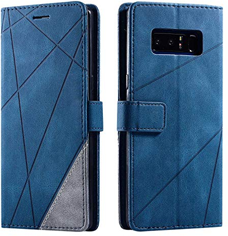 SONWO Hülle für Samsung Galaxy Note 8, Premium Leder PU Handyhülle Flip Case Wallet Silikon Bumper Schutzhülle Klapphülle für Galaxy Note 8, Blau