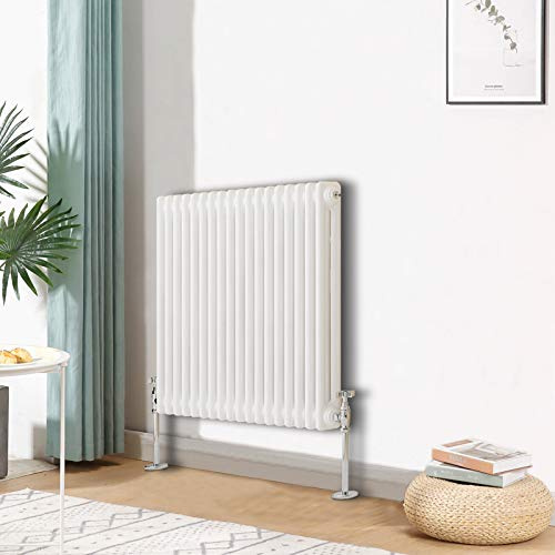 Blümme Traditional Cast Iron Radiator White 2 Column, 600 x 830mm | Horizontal Radiator, Wall Mounted Central Heating, 1.5mm Steel, Brackets Included, For Hallway, Bathroom, Living Room