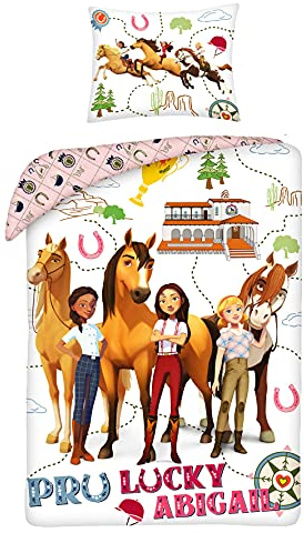 Halantex Baumwolle Bettwäsche 140X200 cm + 70x90 cm Spirit Horses Pferde Lucky