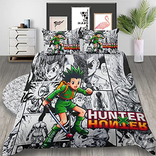 PTNQAZ Anime Hunter X Hunter Bettbezug-Sets für Kinder, 3D-Druck, Jungen-Bettwäsche-Set, Einzelbett, Queen-Size-Bett, Bettwäsche für Schlafzimmer (Einzelbett
