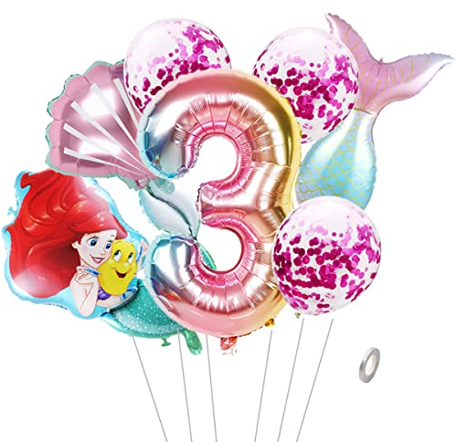 Meerjungfrau Geburtstag Party Dekoration Set 3 Jahre Mädchen Bunt Meerjungfrau Ballon 40 XXL Zahl 3 Zahlen Ballon 3. Kinder Geburtstag Mädchen FolienBallon LatexBallons meerjungfrau Ballon Deko