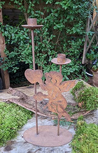 Deko Kerzenständer je 1 x 43 cm und 33 cm hoch für 2 Stabkerzen aus Metall Edelrost Rost Weihnachten Advent Engel Deko