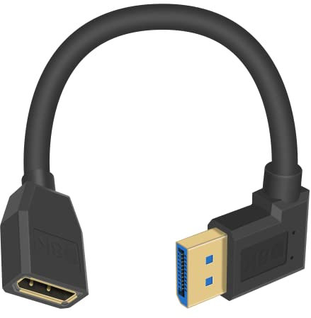 Poyiccot Right Angle Displayport 1.4 Cable, 90 Degree Displayport Extension Cable (8K/60Hz, 4k/144Hz), 32.4Gbps Short Display Port Male to Female DP 1.4 Cable Cord for PC, Laptop, 15cm