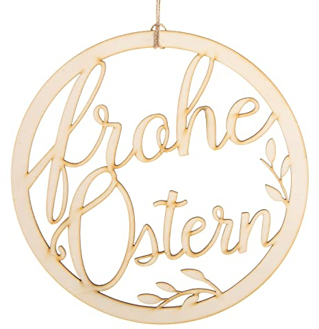 Logbuch-Verlag Türkranz Frohe Ostern aus Holz rund 24 cm - Osterkranz Osterdeko Holzkranz naturfarben als Türschmuck