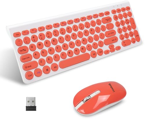 LeadsaiL KF29 Wireless Keyboard and Mouse Set, Wireless USB Mouse and Compact Computer Keyboards Combo, QWERTY UK Layout for HP/Lenovo Laptop and Mac-Coral
