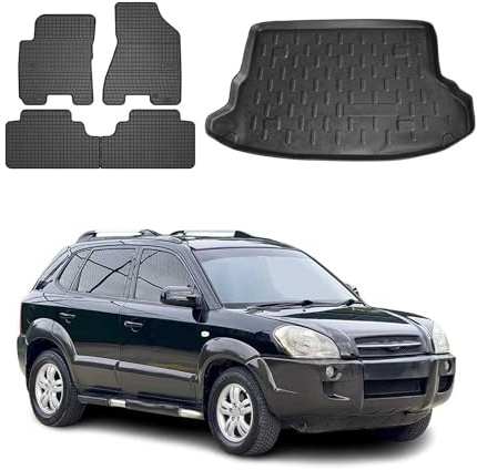OMAC Fußmatten & Kofferraumwanne Set kompatibel mit Hyundai Tucson 2004-2010 Gummi Schwarz 5X