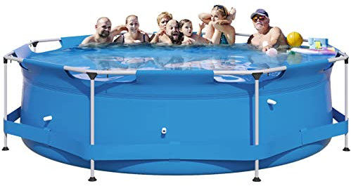 YibaoKids Metal Frame Pool, Round Above Ground Swimming Pool for Outdoor Backyard, Blue,Filter Pump Is Not Included