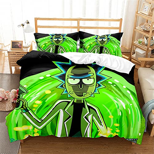 Ste-X Bettbezug, King-Size-Bettwäsche-Set, Hotelqualität, Rick and Morty-Bettwäsche-Sets, Weicher, Atmungsaktiver Bettbezug Aus 100% Poly-Baumwolle Mit Kissenbezügen (220x240cm,RAM 04)