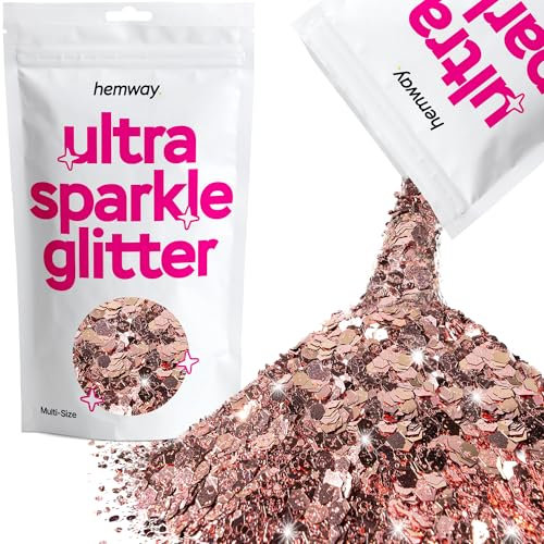 Hemway Ultra Sparkle Glitter - Light Rose Gold | 100g Multi Size Metallic Flakes for Resin & Epoxy Crafts | Supplies for Tumblers, Festival, Hair, Face, Body, Eye & Nail Art Decoration