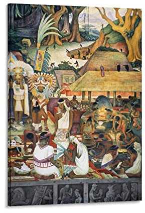 AAOTE Rivera Pre-Columbian Life NThe Zapotec Civilization Wandbild – von Diego Rivera Malerei Kunstposter Leinwand Kunst Poster und Wandkunst Bild Druck Moderne Familiendekor Poster 40 x 60 cm