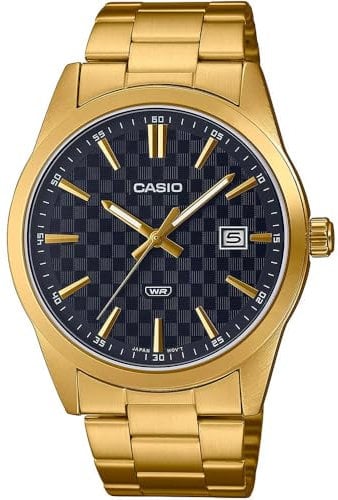 Casio Herren-Armbanduhr MTP-VD02B-1EUDF, schwarzes Zifferblatt, Gold/Schwarz, Armband