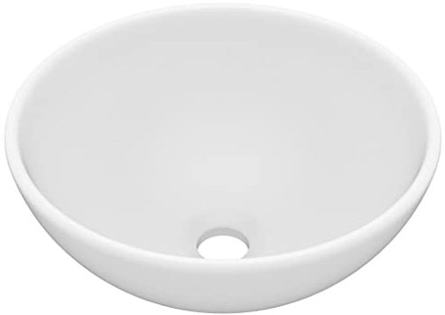 Waschbecken Rund Aufsatzwaschbecken für das Badezimmer und Gäste-WC, Waschschale ohne Hahnloch und ohne Überlauf, Aufsatzbecken Handwaschbecken, Matt Weiß 32,5x14 cm Keramik