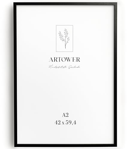 Artower® Bilderrahmen für DIN A2 42 x 59,4 cm Schwarz Holz Dünner Rahmen | Posterrahmen Groß Vintage Collage | Picture Frame Black Wood 42 x 59,4cm | Holzbilderrahmen Poster Rahmen Echtholz