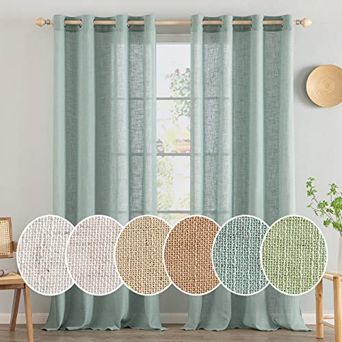 MIULEE Gardinen Vorhänge mit ösen Voile Vorhang kurz Modern Leinenoptik Halbtransparent Ösenvorhang für Wohnzimmer Kinderzimmer Raumteiler 2er Set Blau 145x140 cm