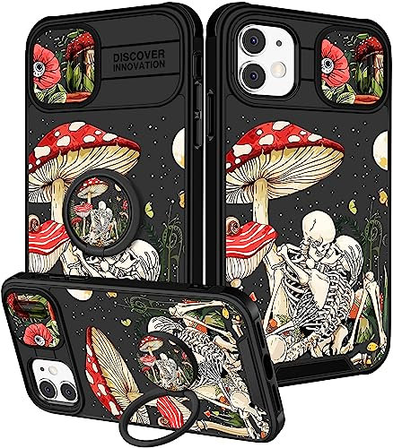 Funermei (2in1 for iPhone 11 Case for Women Cute Girls Skull Phone Cover Skeleton Goth Fun Funny Spooky Horror Gothic Scary Unique Design with Camera Cover and Ring Stand Funda for Apple 11 Case