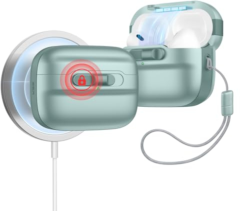 ESR für AirPods Pro 2./1. Generation Hülle (2023/2022/2019), MagSafe Ready, Magnetische Deckelverriegelung (USB-C/Lightning Kabel), Sturzschutz mit Trageband, Pulse Serie, Grün