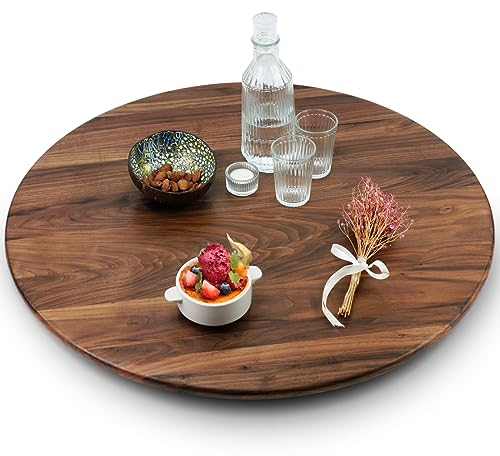 MAGIGO 30 Inches Black Walnut Wood Lazy Susan Organizer, Solid Wooden Round Turntable, Rotating Tray for Table Top/Counter Top