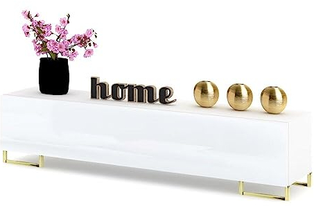 Euro Style TV-Schrank Tv-Lowboard für Wohnzimmer Schlafzimmer Fernsehschrank Fernsehtisch Sideboard HiFi-Schrank 55 Zoll Weiß Matt/Weiß Hochglanz, 140cm