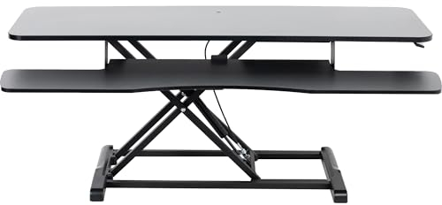 VIVO Schreibtisch-Konverter, K-Serie, höhenverstellbare Sitz-Steherhöhung, Dual-Monitor- und Laptop-Arbeitsplatz mit breiter Tastaturablage, Schwarz, DESK-V048KB