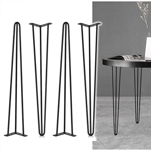 Pieds en épingle à Cheveux, 4 pièces Pieds de Table en métal Robuste 3 tiges Pieds de Meubles Modernes Pieds de support avec vis pour Meubles Table Basse Banc Chaise ect (80 cm (31,4 Pouces)