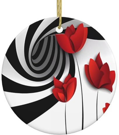 Rote Blume1 Druck Personalisierte Weihnachtskugel, Keramik Runde Weihnachten Hängende Ornament, Weihnachtsbaumschmuck Für Freund Freundin Frau Xmas Geschenke