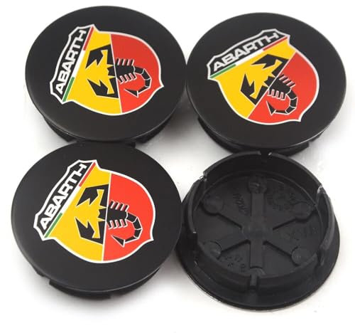 KardoL 4 pièces 50mm Auto Cache Moyeux Compatible avec pour Fiat Abarth Marea Punto 500 - Solide et Robuste - Enjoliveurs pour Jantes,E