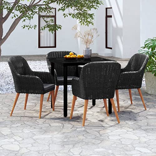 MNISDFL Gartenlounge Biertischgarnitur Terrassenmöbel 5-TLG. Garten-Essgruppe mit Kissen Schwarz