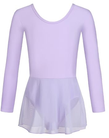HIPPOSEUS Ragazza Vestito da Balletto Manica Lunga Tutu Body Danza Leotard per Balletto Bambina Vestito Ginnastica con Tulle Gonna,7024-Viola,4-5 anni