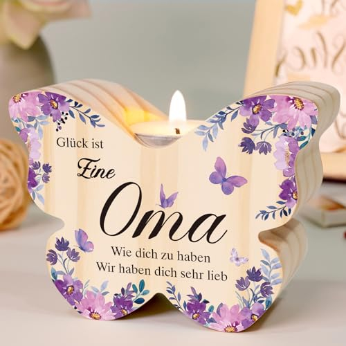 Einanmut Geschenk Oma Geburtstag, Beste Oma Geschenk -Schmetterling Kerzenleuchter, Geburtstagsgeschenke für Omas