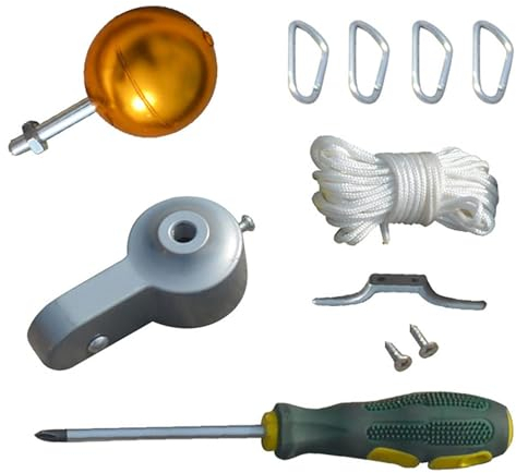 Jomewory Fahnenmast Zubehör Kit Fahnenmast Teile Reparatursatz Fahnenmast Clips Zubehör 3 Zoll Topper Gold Ball + 4 Fahnen-Drehkarabinerhaken + Fahnenmast-Umlenkrolle für 2 Zoll OD-Rohr