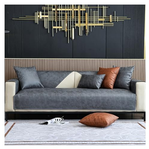 Kunstleder Sofabezug Sofaschoner Wasserdicht Rutschfest 4 3 2 1 Sitzer, L Form Sofaüberwurf, Sofadecke, Vintage Design Sofa Überzug Ecksofa Couch Überzug Couch Überwurf (Dunkelgrau,70×150cm)