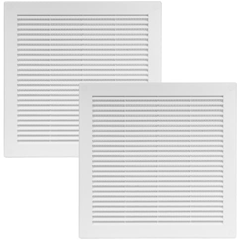 Vent Systems Lot de 2 caches de ventilation blanches, fentes d'aération plates et carrées, protection contre les insectes intégrés, ouvertures d'aération HVAC pour salle de bain, bureau à domicile,