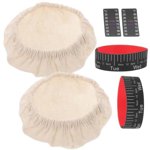 Amosfun Ersatz-Sauerteig-Starterglas-Set Inklusive Stoffbezug Thermometerstreifen-Abdeckung Und Temperaturanzeige Für Gläser Mit Brotbackzubehör