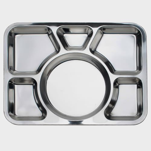 BMLIMITED BML 6 Compartment Stainless Steel Divided Dinner Plates Large Food Serving Tray for Lunch Indian Thali Restaurant & Home Kitchenware
