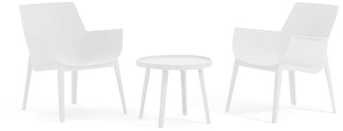 Lot de 2 fauteuils avec table basse d'extérieur en polypropylène renforcé de fibre de verre, fauteuils de piscine, fauteuils de balcon ergonomiques - Betty (ensemble avec table blanche)
