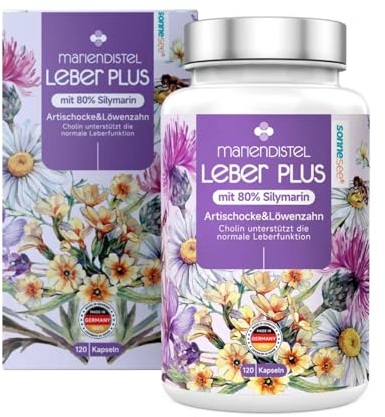 Leber plus 8 in1 Komplex Mariendistel Artischocke Löwenzah 500mg pro Tag 120 Kapseln Curcuma 80% Silymarin mit Cholin für die normale Funktion der Leber vegan Made in Germany…
